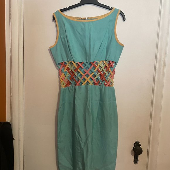 Vintage 60s Mod Cut-out Raw Silk Dress - Picture 1 of 6